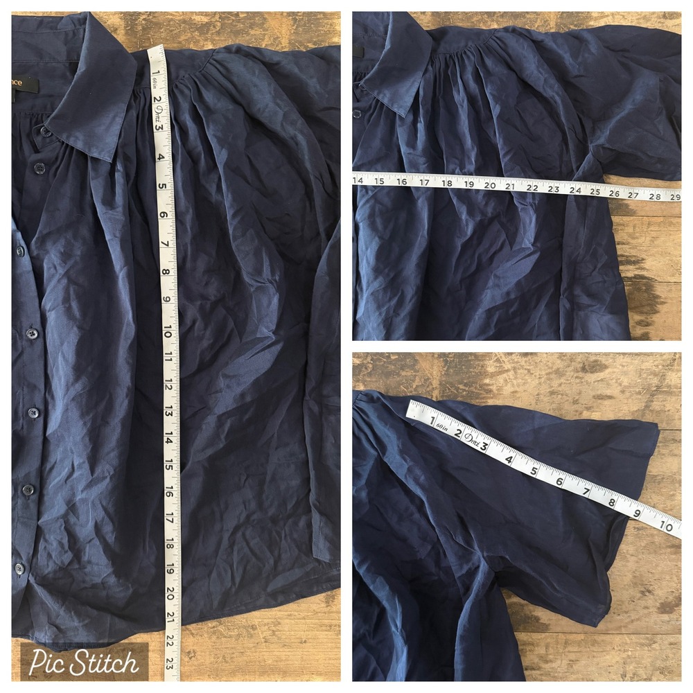 QUINCE Navy Blue Silk Cotton Blend Short Sleeve Button Up Blouse Top Small - Picture 8 of 8
